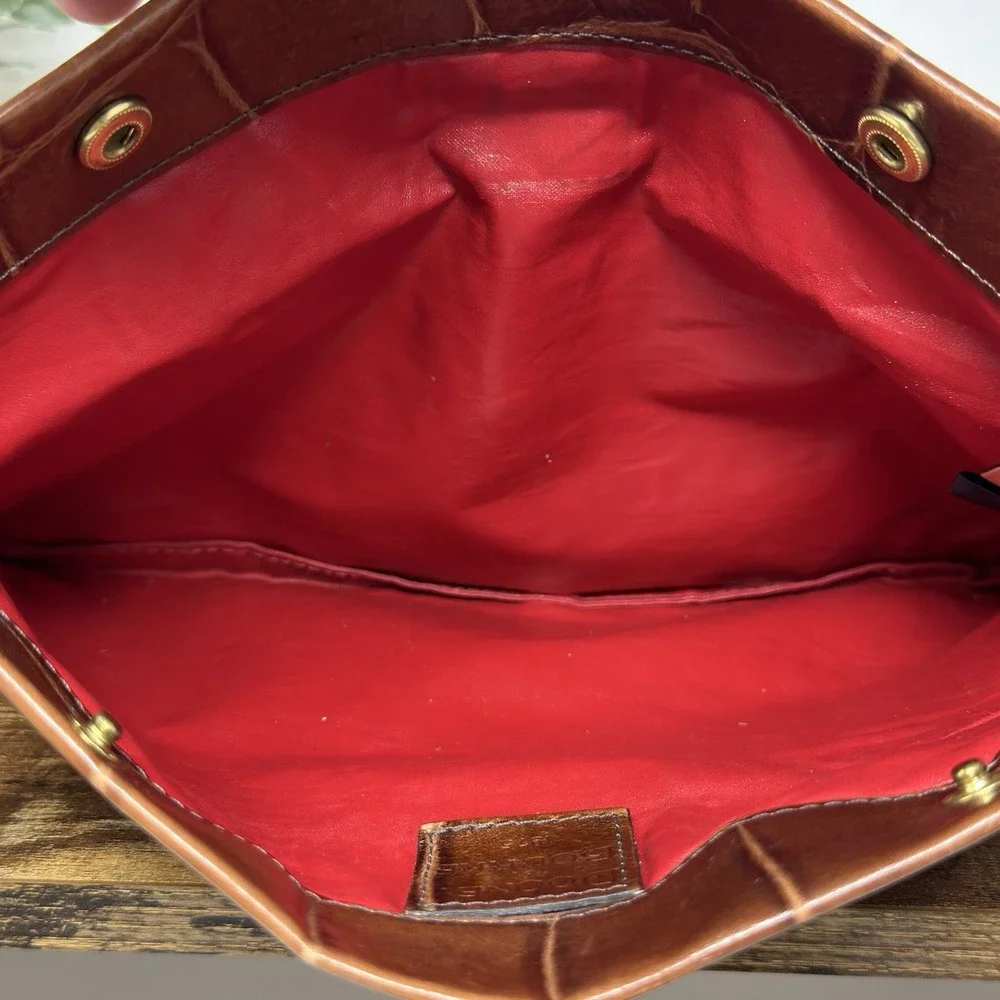 Vintage Dooney & Bourke Croc-embossed Brown Leather Clutch w/ Strap 10x5